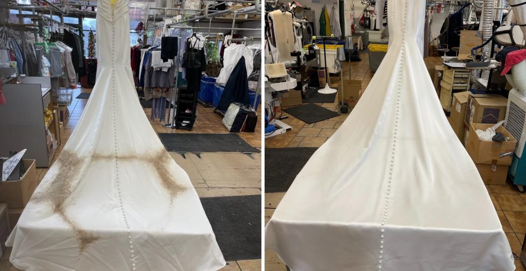 Wedding gown before and after cleaning